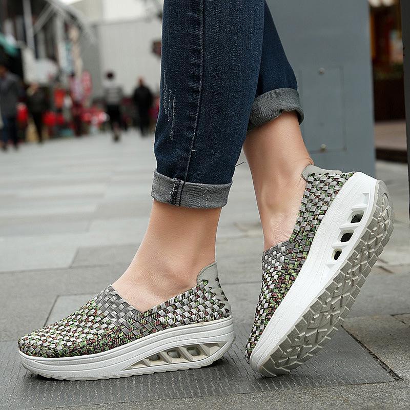 Summer Sneakers Women Shoes Wedges Increased Thick Platform Shoes Woman Woven Breathable Casual Sneakers Tenis