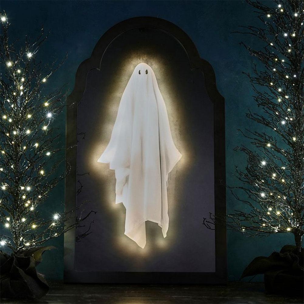 Spooky Ghost Mirror Night Light Halloween Hologram Ghost Mirror with Creepy Eyes Wall Hanging Mirror Light Halloween Decoration