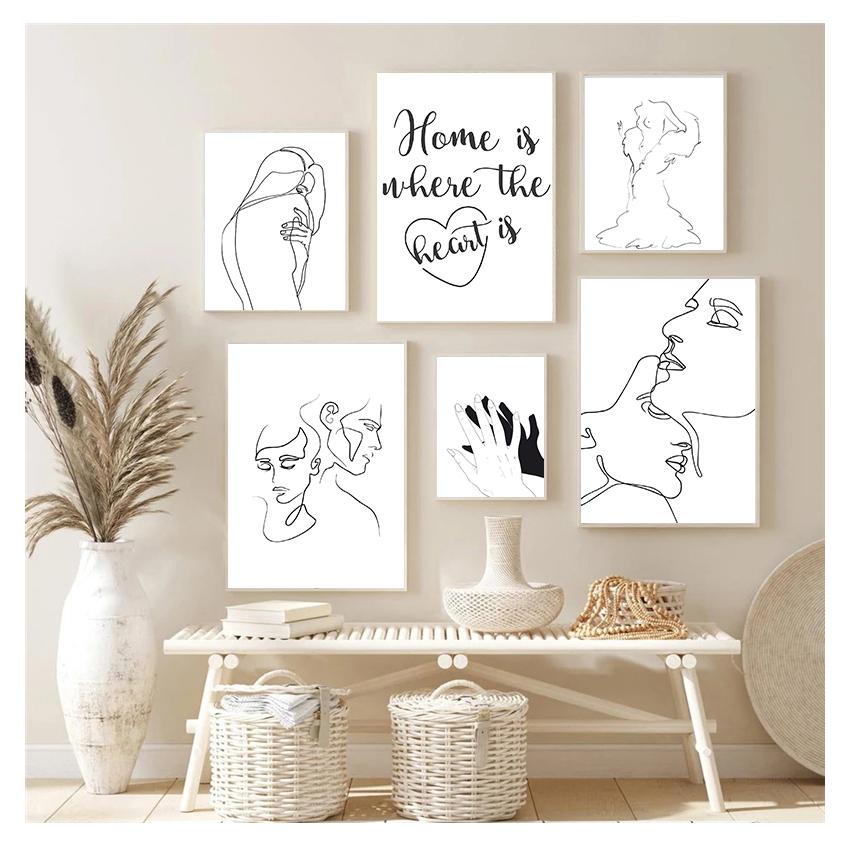 Line Couple English Combination Home Decoration Nordic Canvas Painting Mural Living Room Posters Modern Abstract Black and White