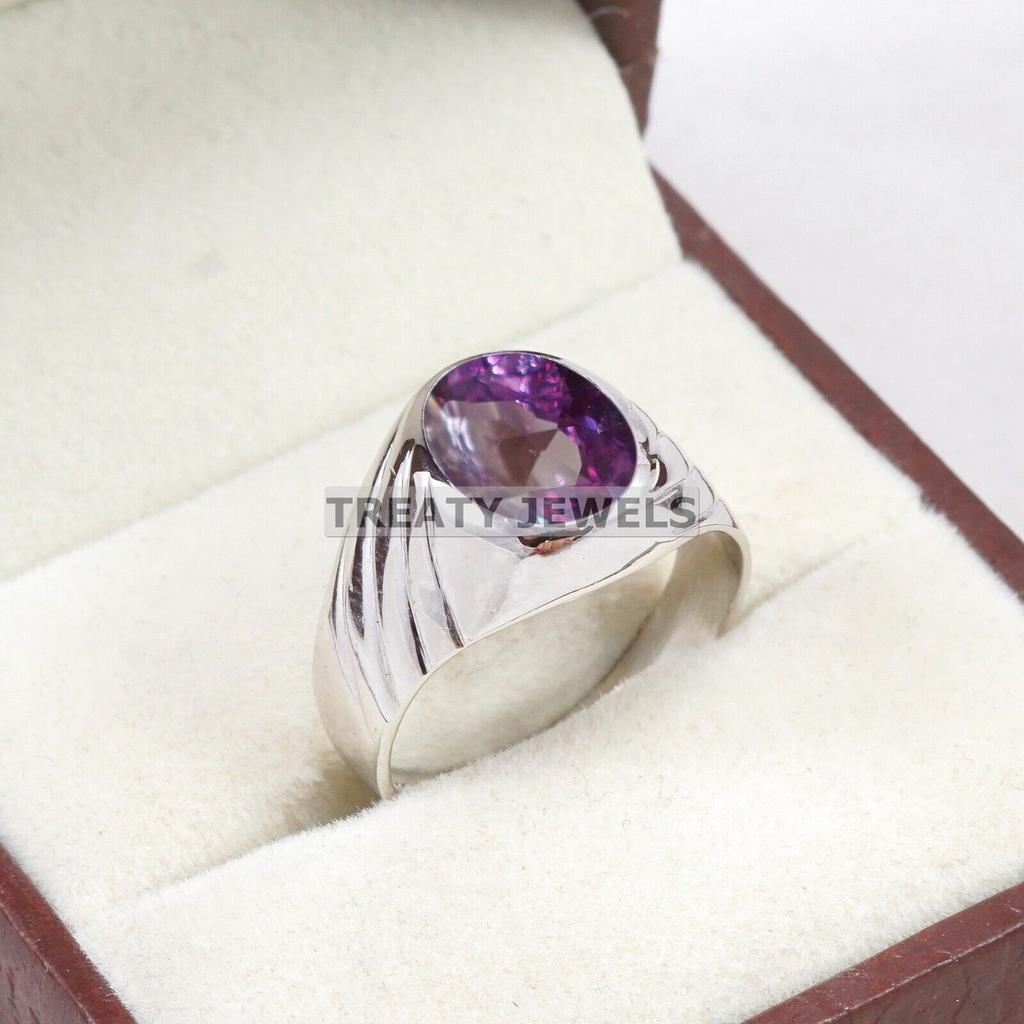 Bague en Argent Sterling 925 avec Pierre Précieuse Alexandrite Coupe Ovale Pour Homme #A632 JL375656877471