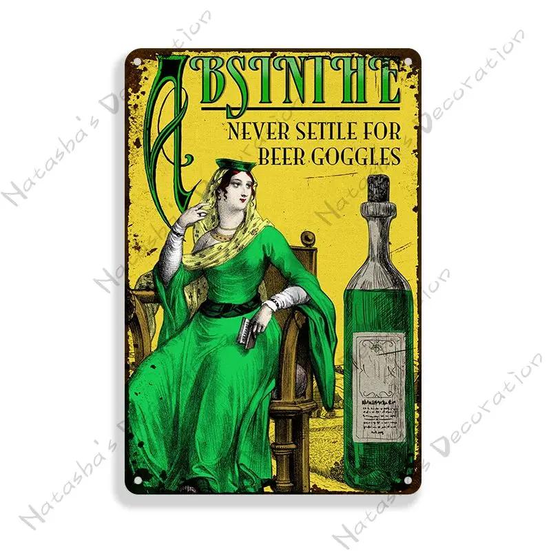 Absinthe Vintage Poster Beer Metal Sign Decorative Wall Plate Retro Metal Plaque Man Cave Home Metal Plate Wall Industrial Decor