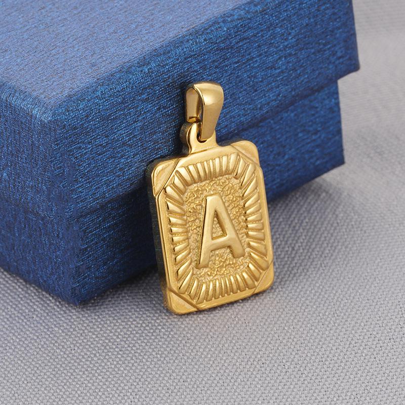 Men's 18K Gold Stainless Steel Square Pendant Necklace with Titanium Steel Uppercase English Letters