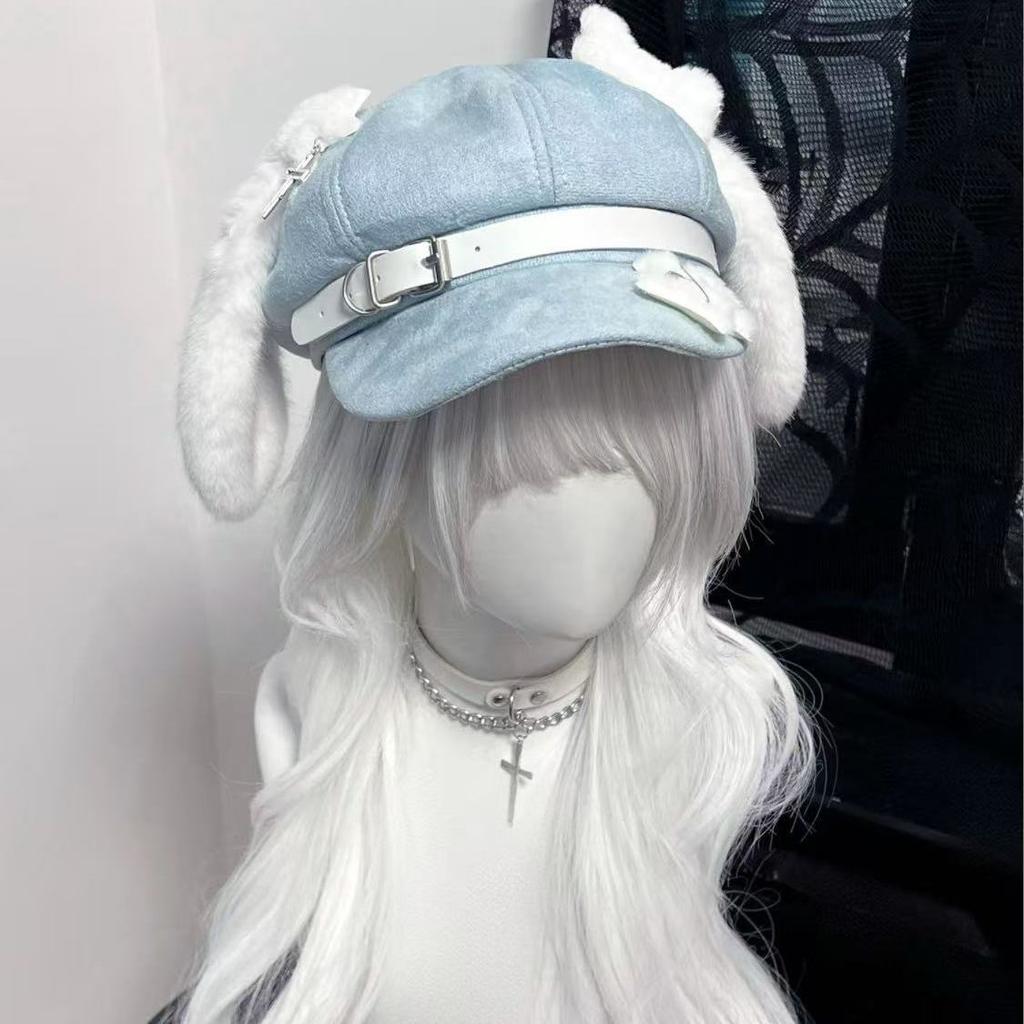 Women's Kawaii Hat Sweet Style New Fashion Cap Grey Dog Eared Cap Subculture Beret Cute Individualistic Embodying Otaku Culture