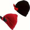 Winter Warm Knitted Beanie Hat Soft Stretchy Demon Horn Skull Design for Men and Women Outdoor Streetwear Funny Fashion Headwear