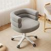Cream French Style Vanity Stool, Rotating Ottoman with Polyester Upholstery, Sponge Filling, Hardwood Frame, Manual Recliner