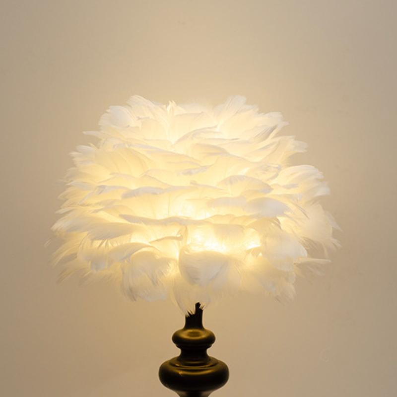 European Style Feather Lampshade Luxury Cloth Art Bedroom  Bedside Desk Lamp Cover Nordic Hotel Home Decor Feather Light Cover