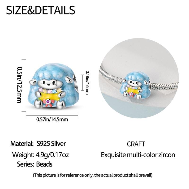 Colorful Cat Playing Ball Safety Chain Lamb Bead Moon Pet Dangle Charm Fits Original Bracelet & Necklace Zircon Gift