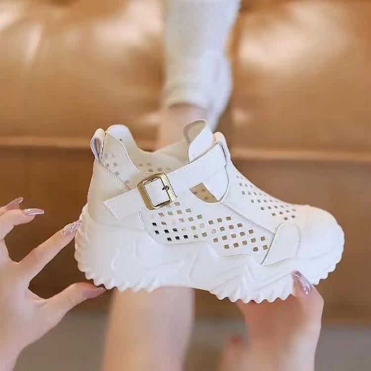 Baotou Heightened Thick Sole Spring and Summer Sandals for Women New Hollow Breathable Soft Sole Without Tiring Feet Casual Shoes for Outside Wear