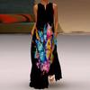 Women's A-line Dress Maxi Long Sleeveless Colorful Graffiti Print Autumn and Winter V-neck Retro Style Elegant