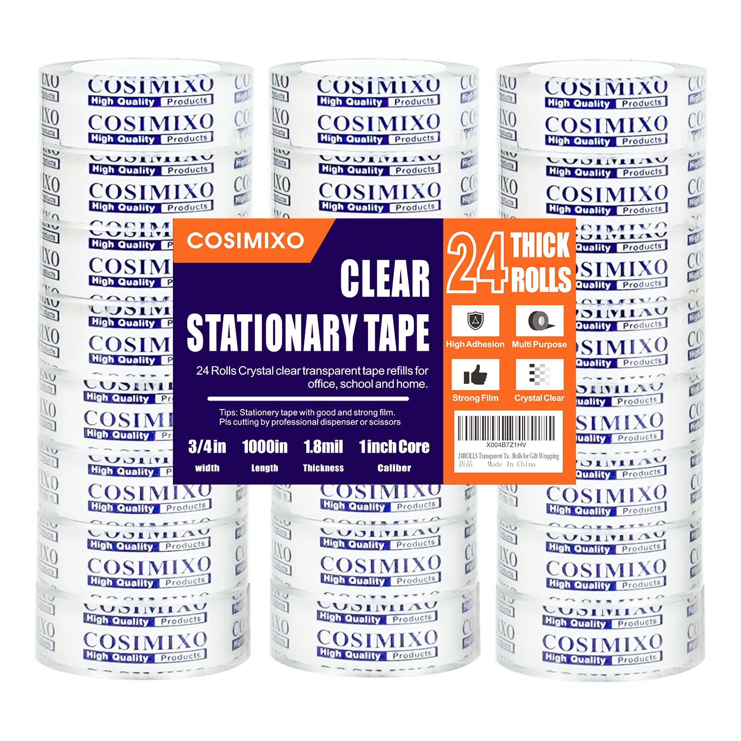 

COSIMIXO Диспенсер 24 рулона Кристально прозрачный x x Массовый Прозрачный Канцелярский скотч для дома и рукоделия для упаковки подарков Заправки, Скотч, 3/4