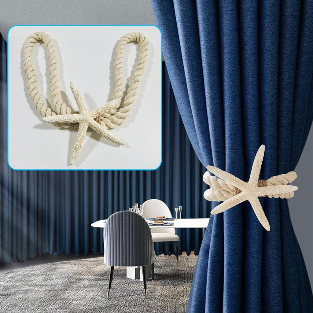 4 Pcs Natural Starfish Curtain Tiebacks, Handmade Woven Rope Curtain-Ties Scandinavian Minimalist Style Curtain Spreader for Outdoor, Hotel, Bedroom