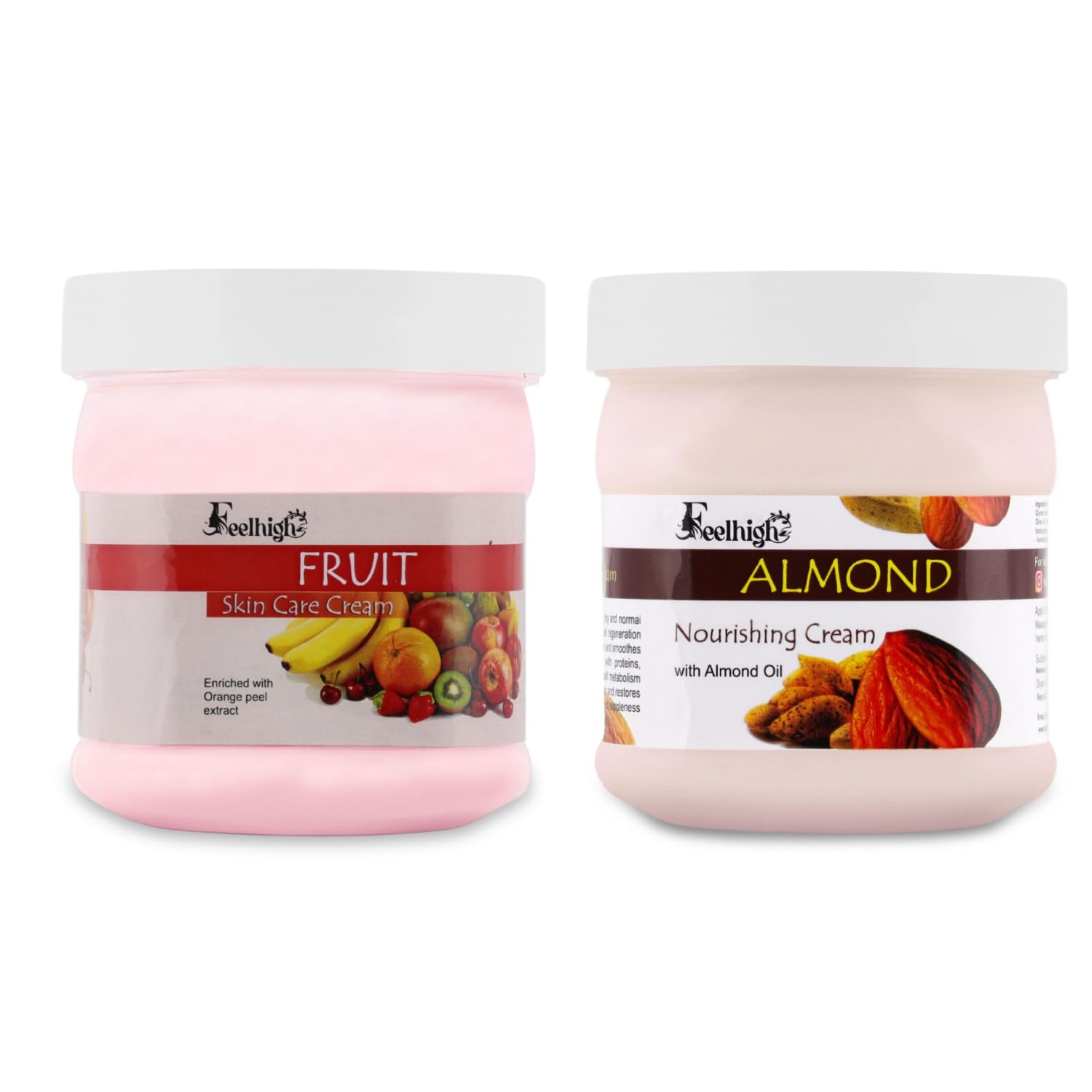 FeelhighFruit Cream & Almond Cream Combo - 500ml Each - Nourishing Skincare for Soft and Healthy Skin