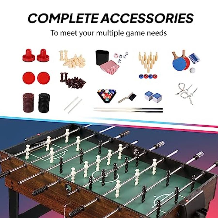 10in1 Multi Game Set for Adults and Family 48 Game Table with Hockey Foosball Pool Ping Pong Shuffleboard Chess Checkers Bowlin