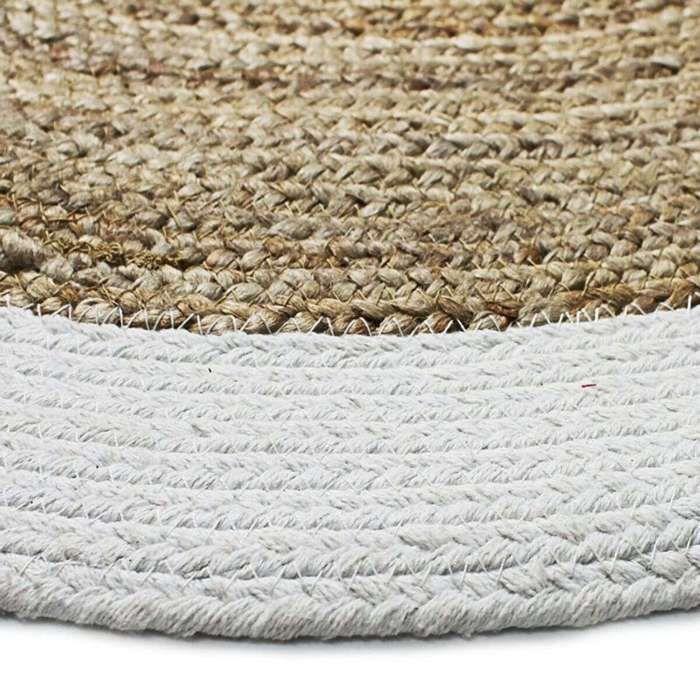 Tapis rond en jute et coton bande blanche diam.160