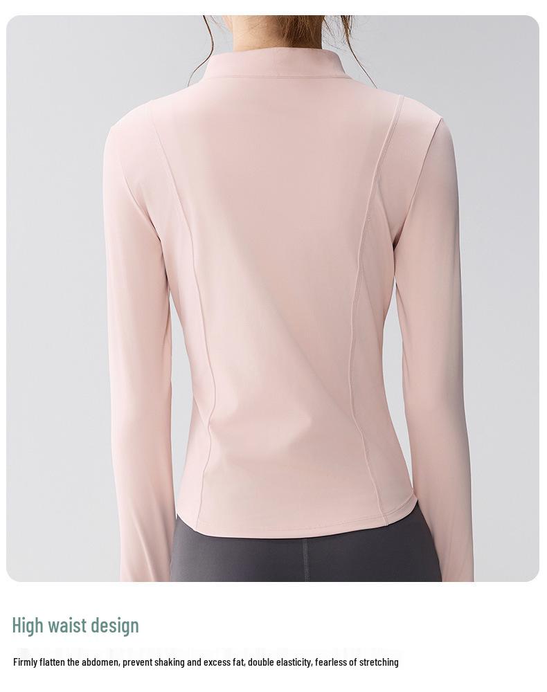 Full-Zip Yoga Suit with Pockets: Slimming Long Sleeve Top for Running & Fitness