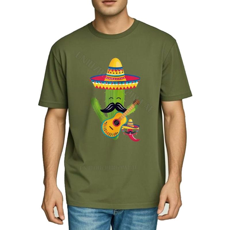 Funny tshirt Streetwear Casual Tee Cactus Playing Guitar With Sombrero Vintage Big Size Tee Shirt Stylish Big Size Tee Shirt