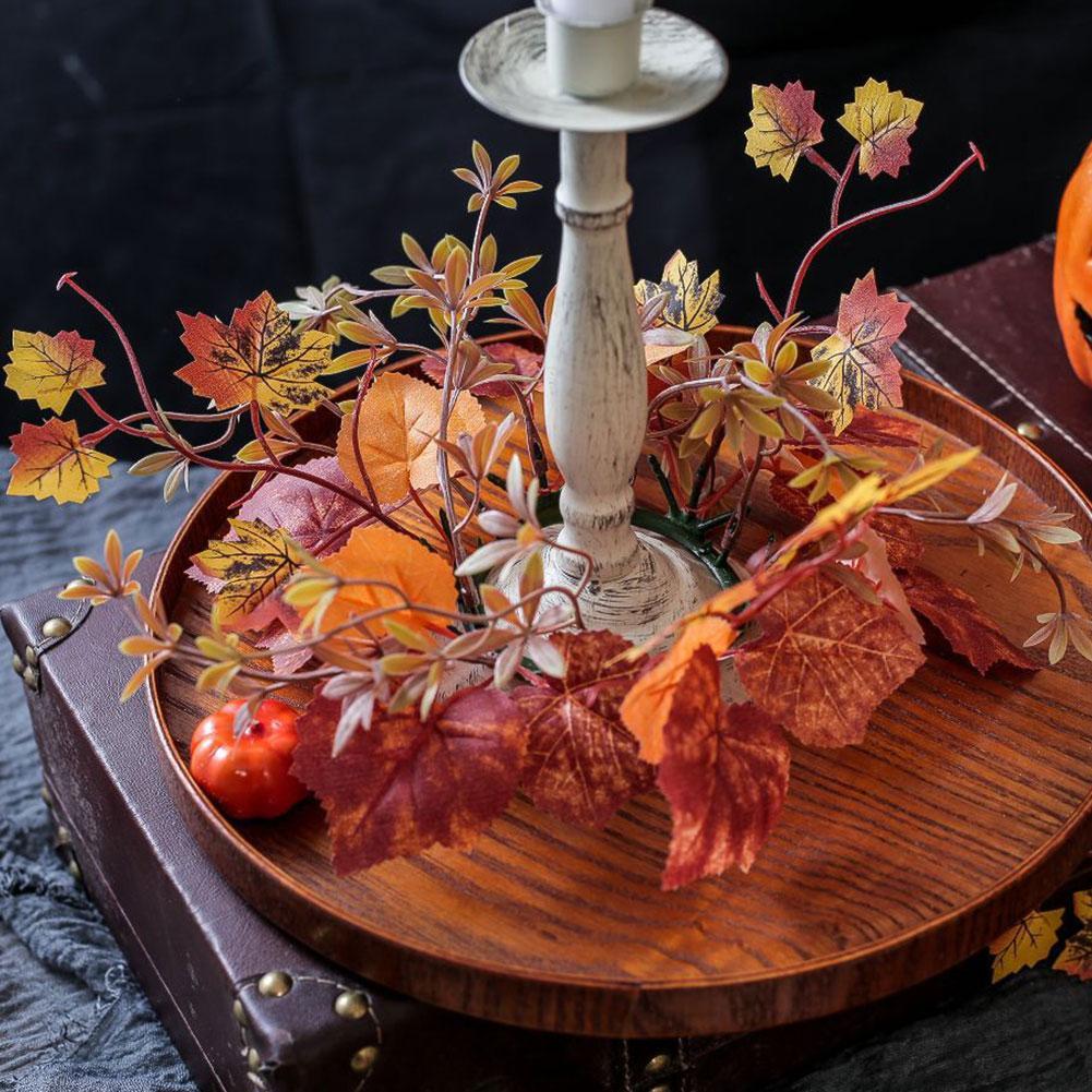 Fall Candle Ring 9.8Inch Maple Leaves Harvest Day Wreath Ring Holder Small Wreath Pillar Candle Holder Farmhouse Wreath Festival