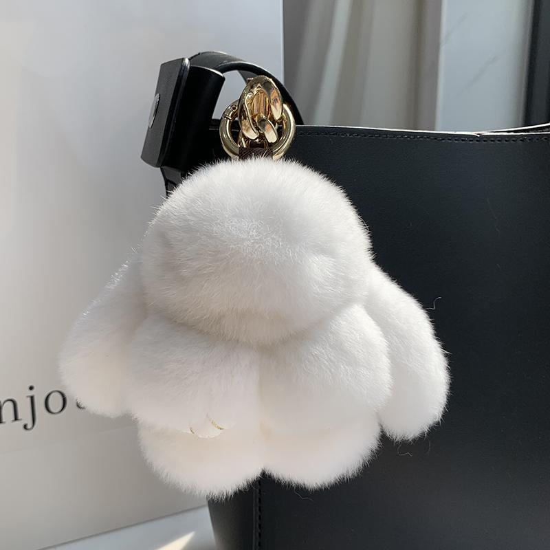 Mini Cute Real Rex Rabbit Fur Bunny Keychain Toy Doll Keyring Tote Bag Charm 10CM Fur Rabbit Keychain Car Bag Pendant
