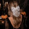 Stiff Three Dimensional Hairpin Halloween Lace Hair Bow Bat/Spider/Web Embroidery Hairpin Gothic Style Decorative Bow for Costumes Large Clip