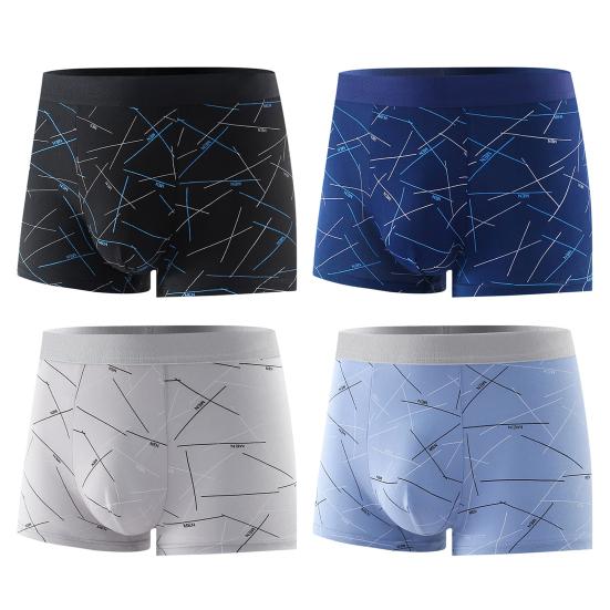 4 Pcs Men Underpants Elastic U Convex Soft Breathable Quick Dry Moisture-wicking Mid Waist Seamless Men Sports Boxers Men Underwear
