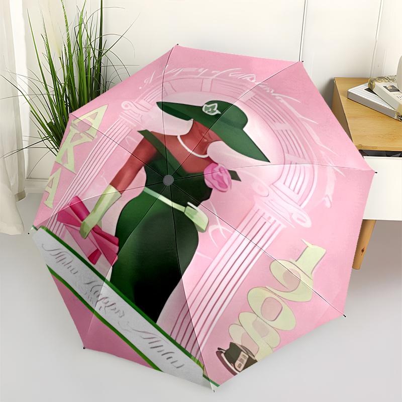 AKA logo9 Print Automatic Umbrella, 8 Rib Iron Frame, Plastic Handle, Suitable for Outdoor Travel &Daily , Ideal Gift