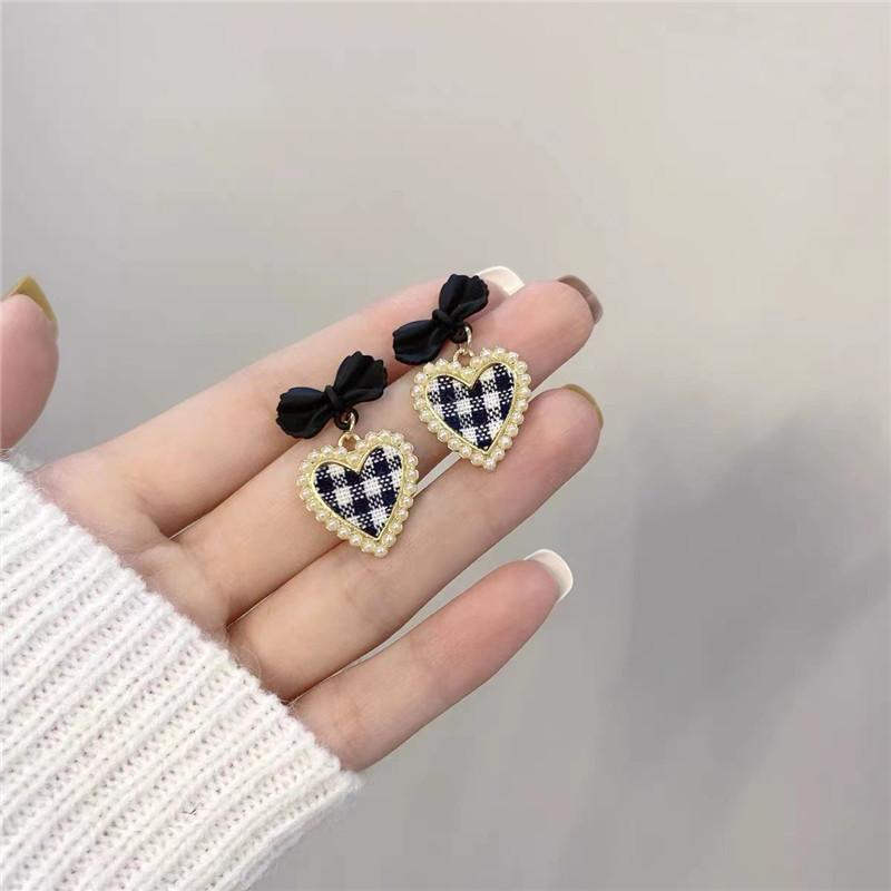 Korean Heart Drop Earrings For Women Girl Romantic Valentine's Day Gift Fashion Jewelry Trend Hanging Pearl Cute Bowknot Earring