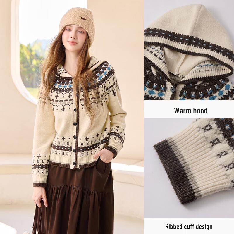 Xiangying Women's Fair Isle Hooded Knit Cardigan