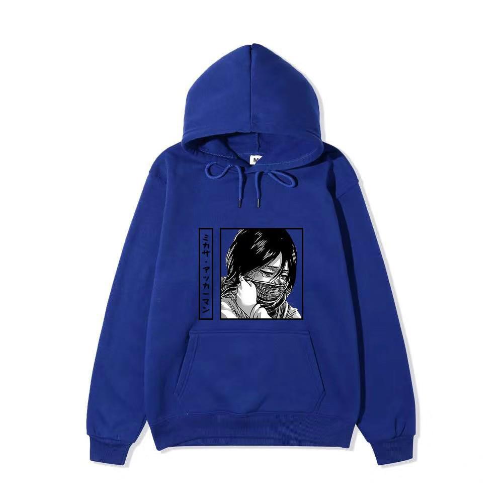 Unisex Attack on Titan Mikasa Ackerman Hoodie, Black White Manga Graphic Print Long Sleeve Pullover Hooded Sweatshirt Streetwear