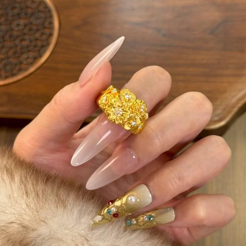 Glittering Floral Adjustable Ring Luxury Gold Plated Ring Rhinestone Accent Ring Women Accessories