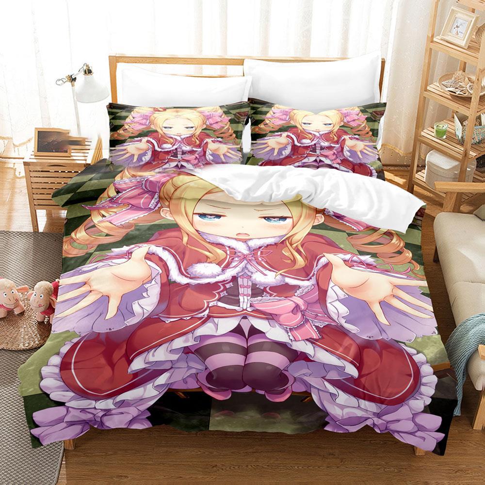 3D Gedrucktes Anime Re Zero Rem Ram Emilia Bettwäscheset Jungen Mädchen Einzelbett Queen-Size Bettbezug Kissenbezug Bett Kinder Erwachsene