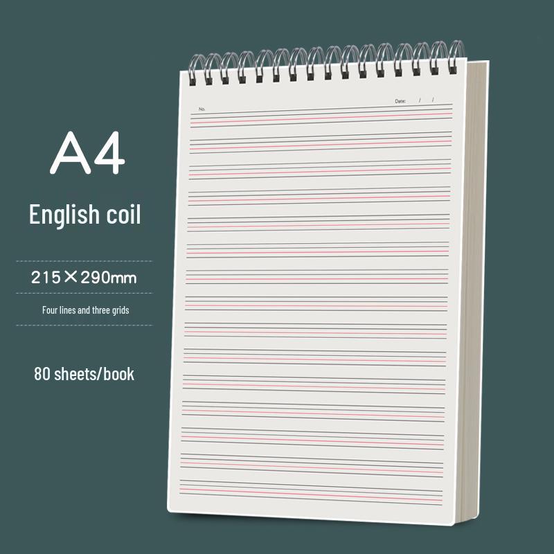 English Spiral Notebook: 4 Lines, 3 Spaces for Junior, High School & Elementary Students