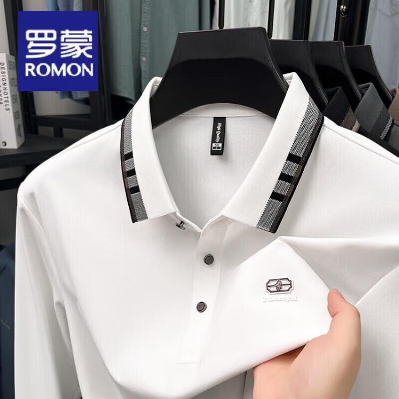 ROMON Men's Elastic Wrinkle-Free Long-Sleeve Polo Shirt