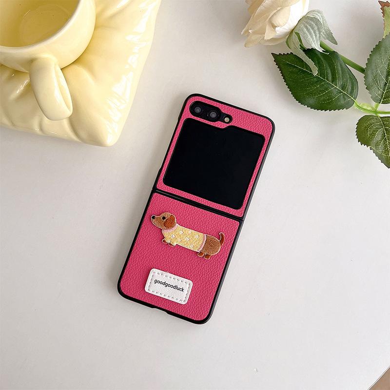 Cartoon Puppy Leather Phone Case for Samsung Zflip6 Clamshell Folding Screen Findn3Flip Female New Model