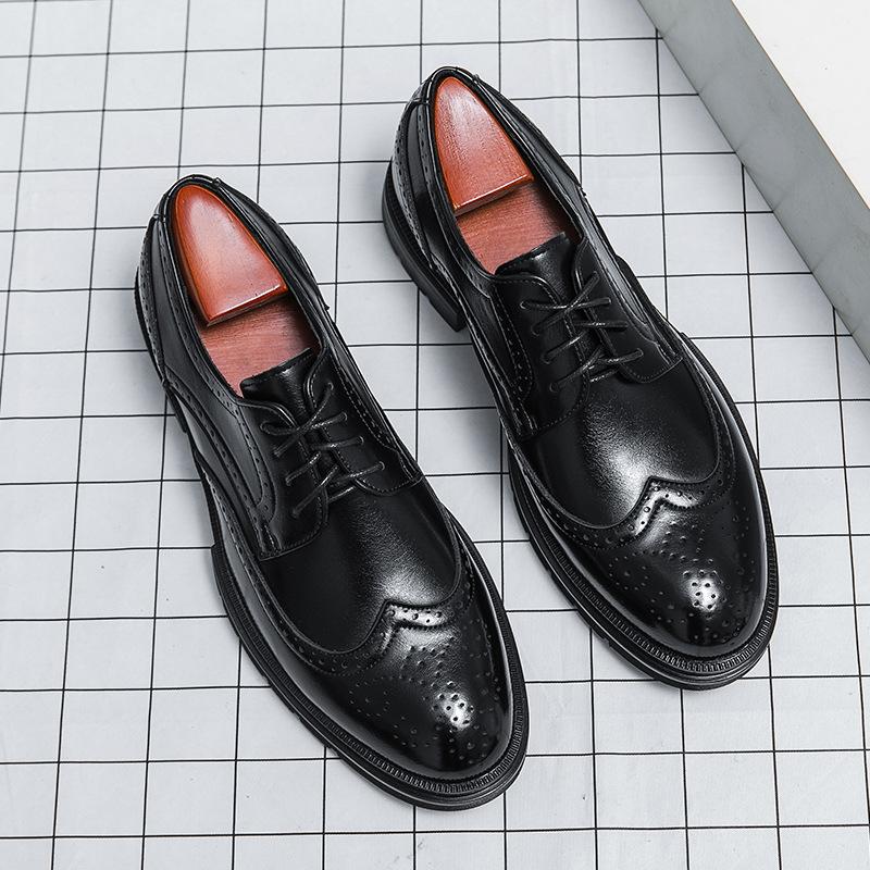 Men's Shoes Large Size New Leather Shoes Fashion Men's Block Carved Business Dress Leather Shoes Wedding Groom Shoes