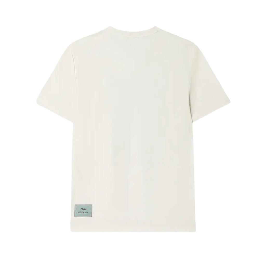 FILA X M.C. ESCHER Heritage SS25 Casual Fashion Letter Short Sleeve T-Shirt Men Tops Cloud-White F11M538102F-WT