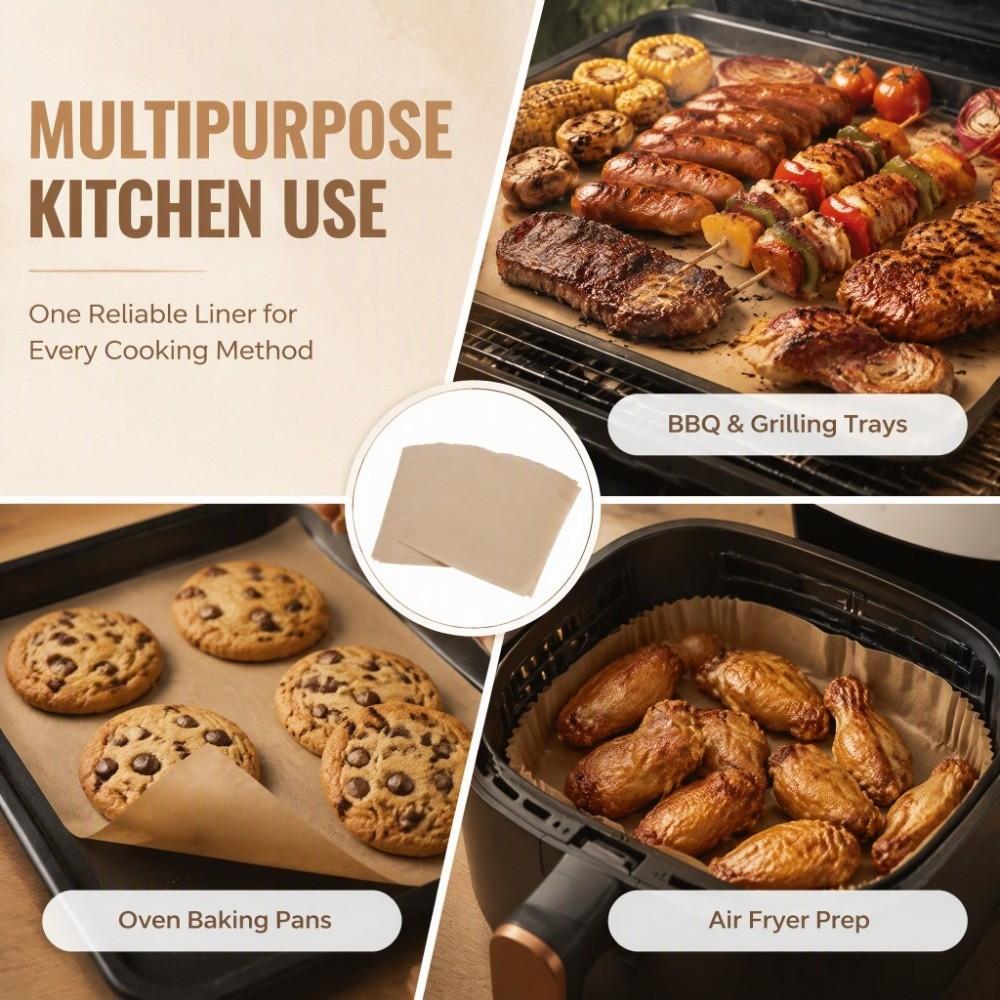 100pcs Brown Parchment Paper Sheets Non-Stick Surface Steaming Paper Barbecue Steaming Cooking