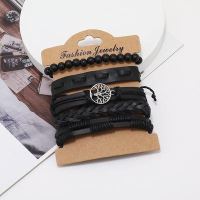 Hot-selling Tree of Life Beaded Leather Bracelet Five-piece Fashionable Retro Handwoven Bracelet