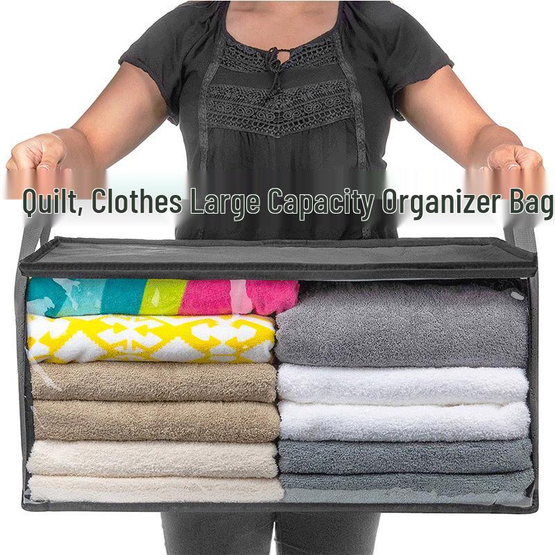 Portable Transparent Clothes Storage Bag with Window - Durable, Seasonal Quilt Organizer