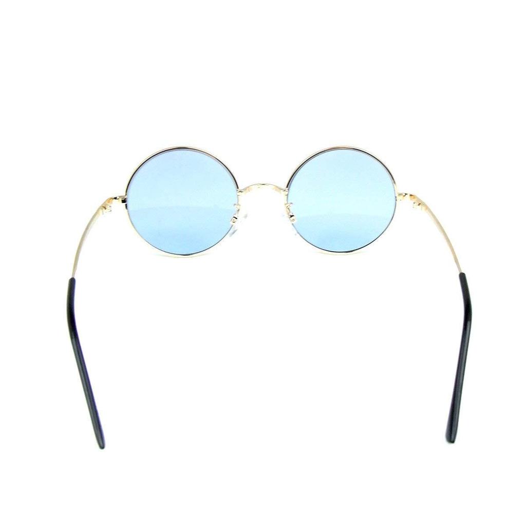 Sunglasses for Men and Women, Brand Name, UV Protection, Colored Lenses (Blue), Sunglasses Case, 7JEWELRY, Round