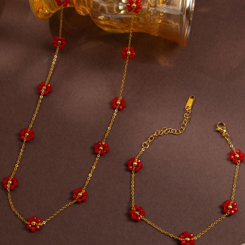 A Set New Beaded Design Bracelet Jewelry Set Flower Shape Colorful Jewelry Set Bohemian Style Flower Bracelet Fashion Accessory