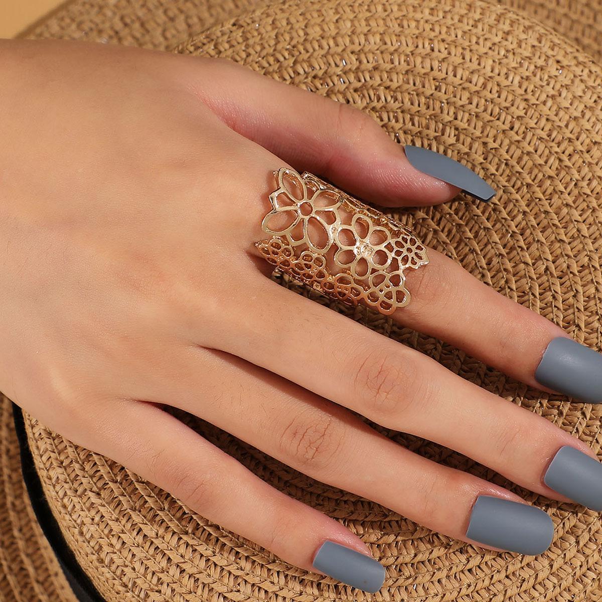 

Wire Winding Flower Opening Ring Niche Design Bracelet Exaggerated Light Luxury High Sense Finger Ring