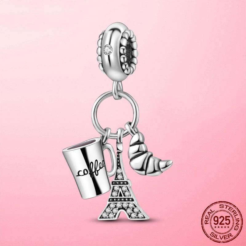 New 925 Silver Snake Coffee Cup Dog CZ Cactus Charms Beads Fit Original Women Bracelet Fine Silver Jewelry Gift
