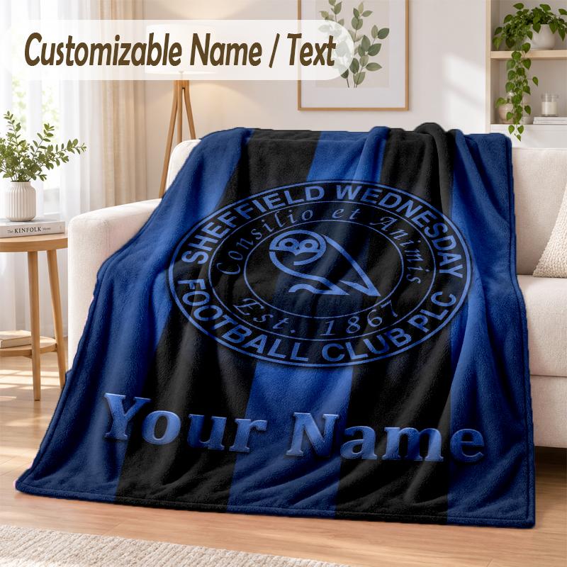 Custom Text Flannel Blanket Sheffield Wednesday FC Print Warm Cozy Blanket Home Sofa Bedding