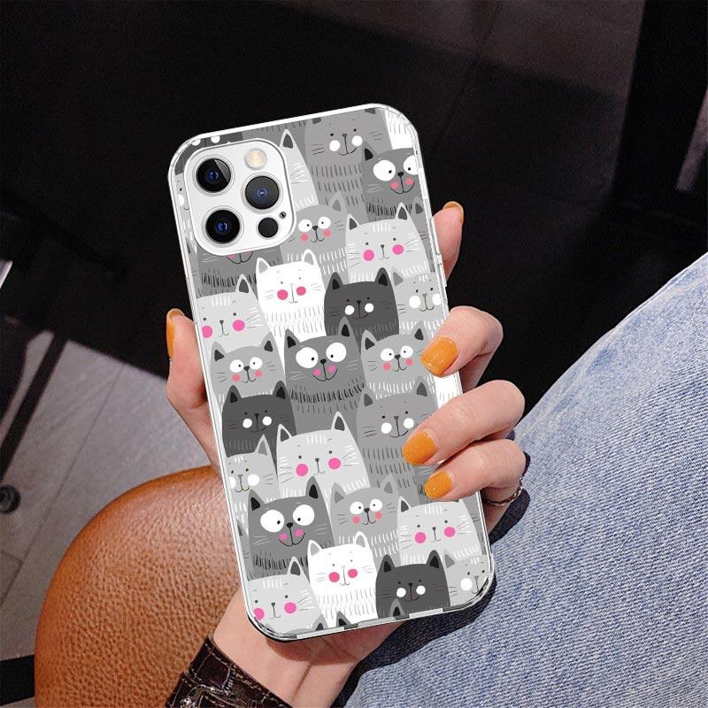 Cartoon Cute Cats Background Phnoe Case for Iphone 17 Air 16 16E 11 12 13 Mini 14 Plus 15 Pro Max 7 8 + SE 2020 Phone Cover Coqu