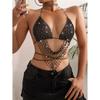 Outfitgirl Fashion Style Sexy Women Clothing Fishnet Rhinestone Shiny Halterneck Lace-up Cutout Sexy Vest