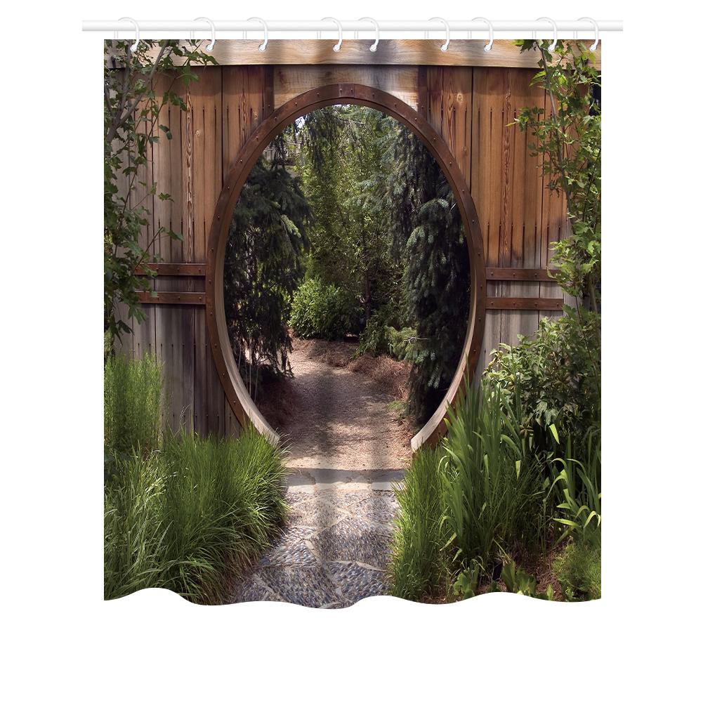 3D Printing Shower Curtain 180x180cm/180x200cm Window Scenery Green Plant Landscape Bathroom Curtains With Hooks Waterproof