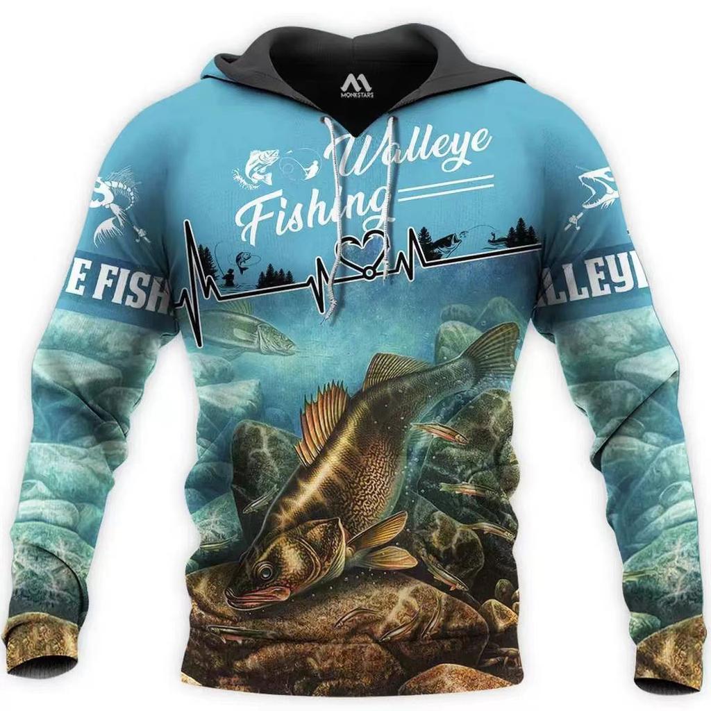 Sweat à capuche unisexe avec impression numérique 3D Motif pêcheur Luya pull de sport d'extérieur