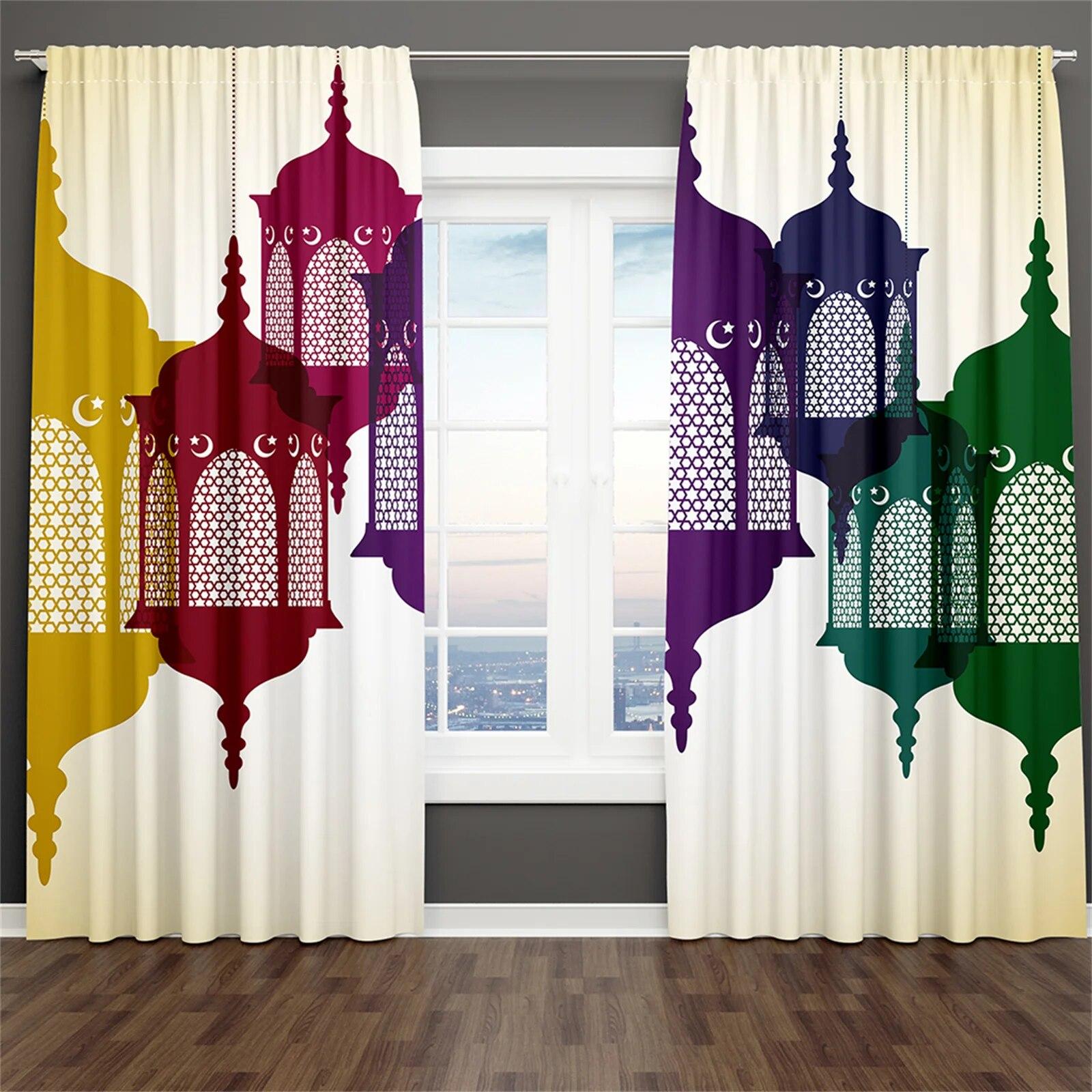 

Ramadan Moon Kareem Islamic Muslim Window Curtain 2Pcs Thin Sheer For Living Room Bedroom Eid Mubarak Decor W50xH130(CM)x2PCS-Rod pocket красный