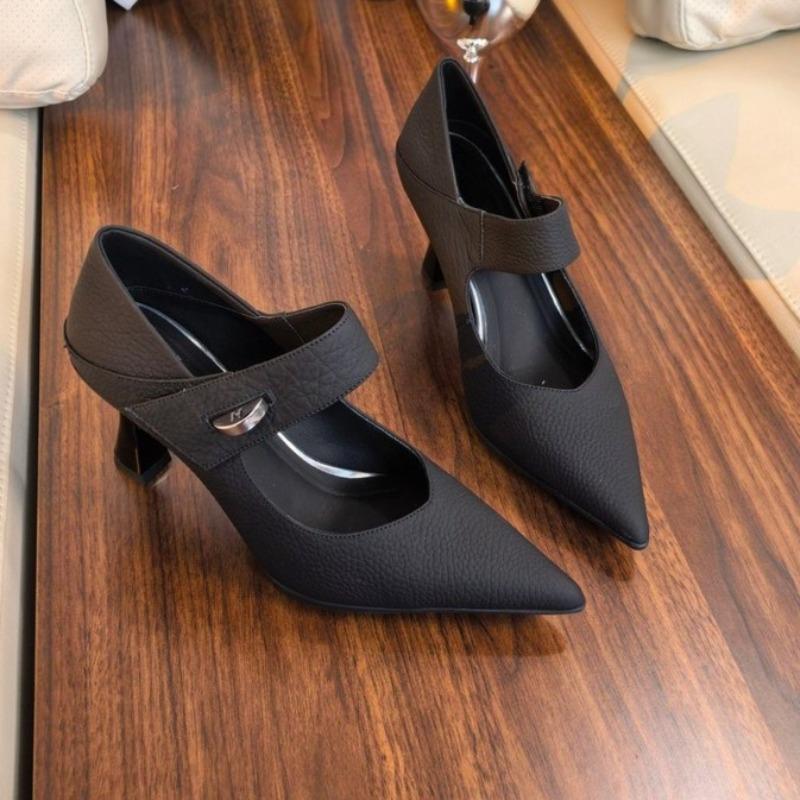 

Women s Fashion Pointed Toe Shallow Mouth Metal Buckle One Slip Anti-Slip Wear-Resistant High Heels 39 чорний