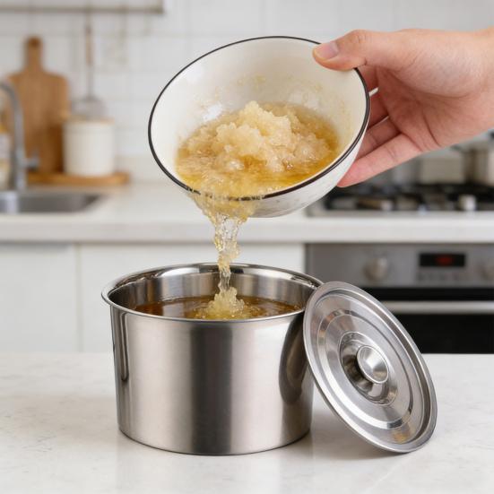 Öltank mit auslaufsicherem Deckel Edelstahlbehälter Großer Durchmesser Frittieröl Butter Schmelzen Soßenzubereitung Kochölhalter